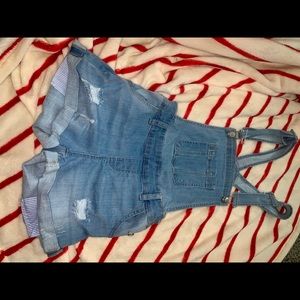 Small denim overalls / distressed overall shorts